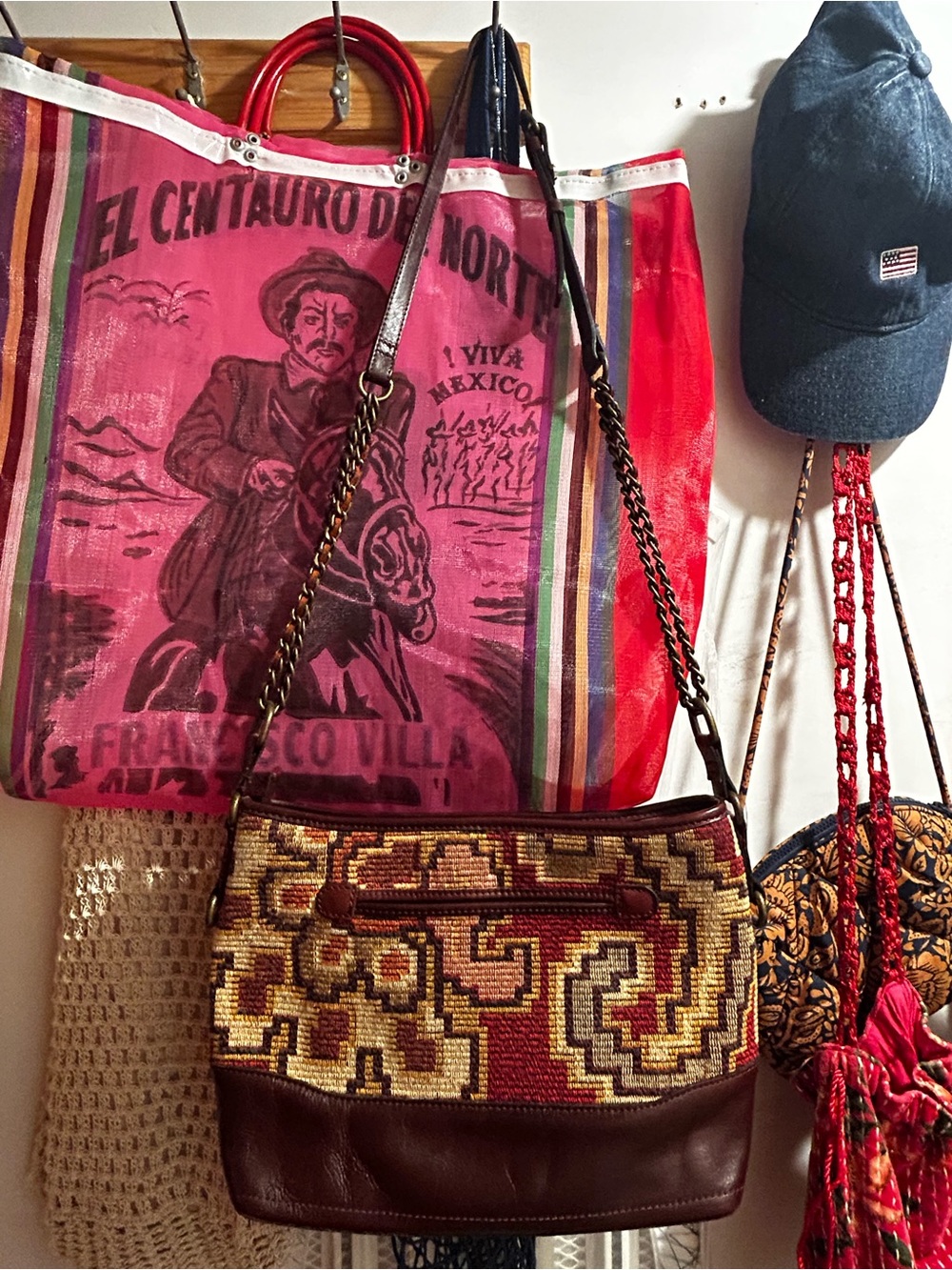 Patricia Nash woven fabric and leather handbag